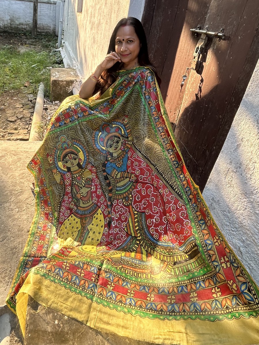 Green Radhe Krishna Dancing Saree