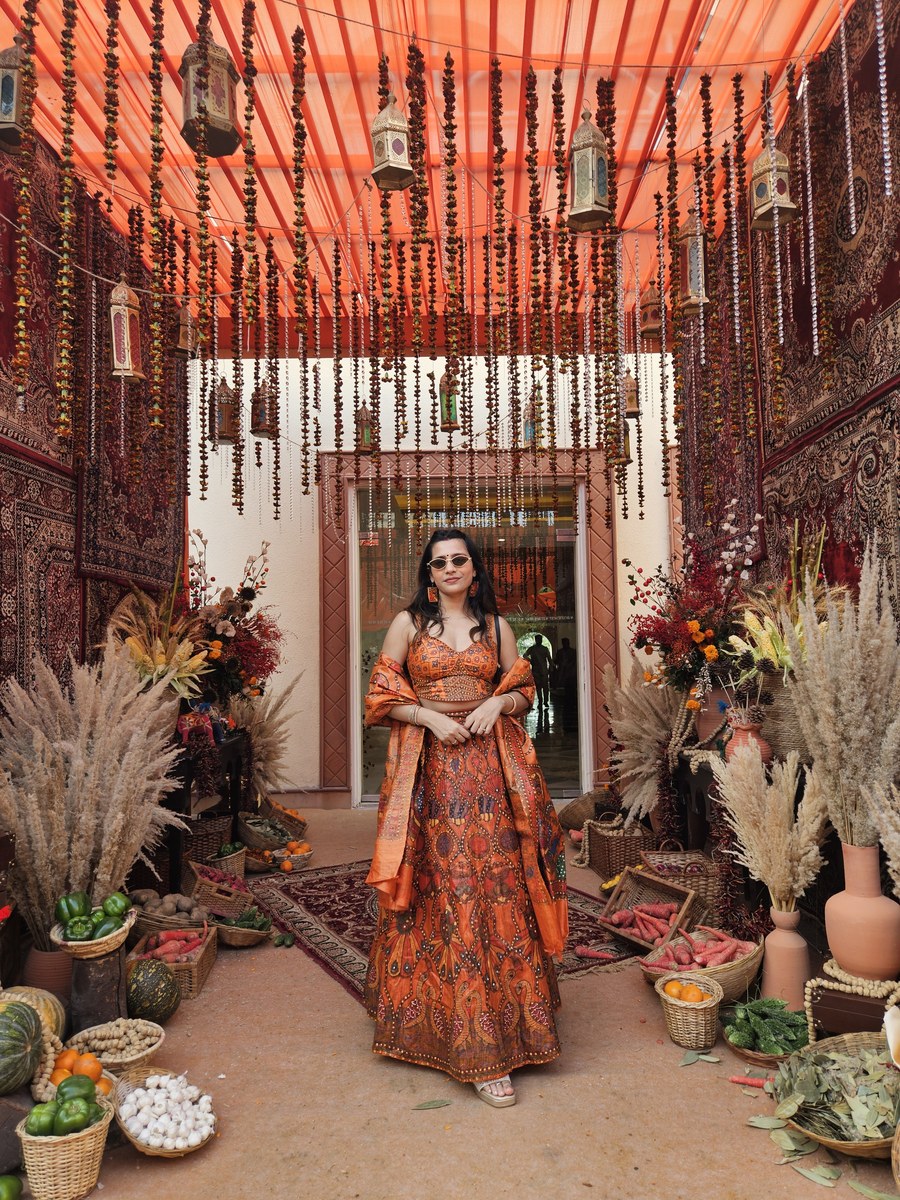 Orange Madhubani Lehenga, alternate view