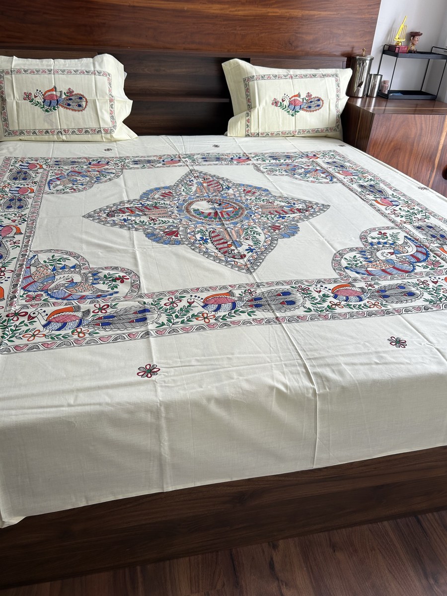 Peacock White Bedsheet