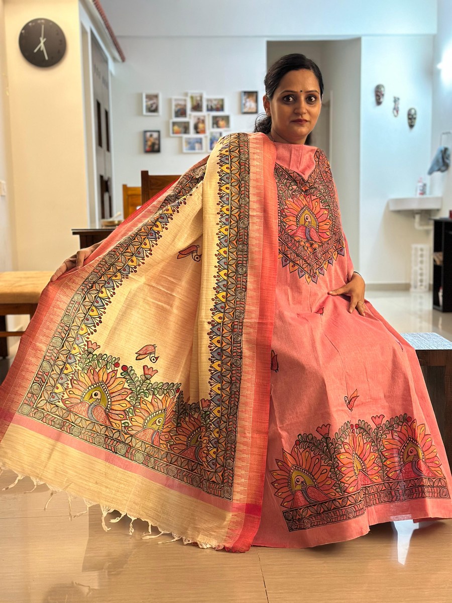 Richa Peach Suit — Peacock Motif, alternate view