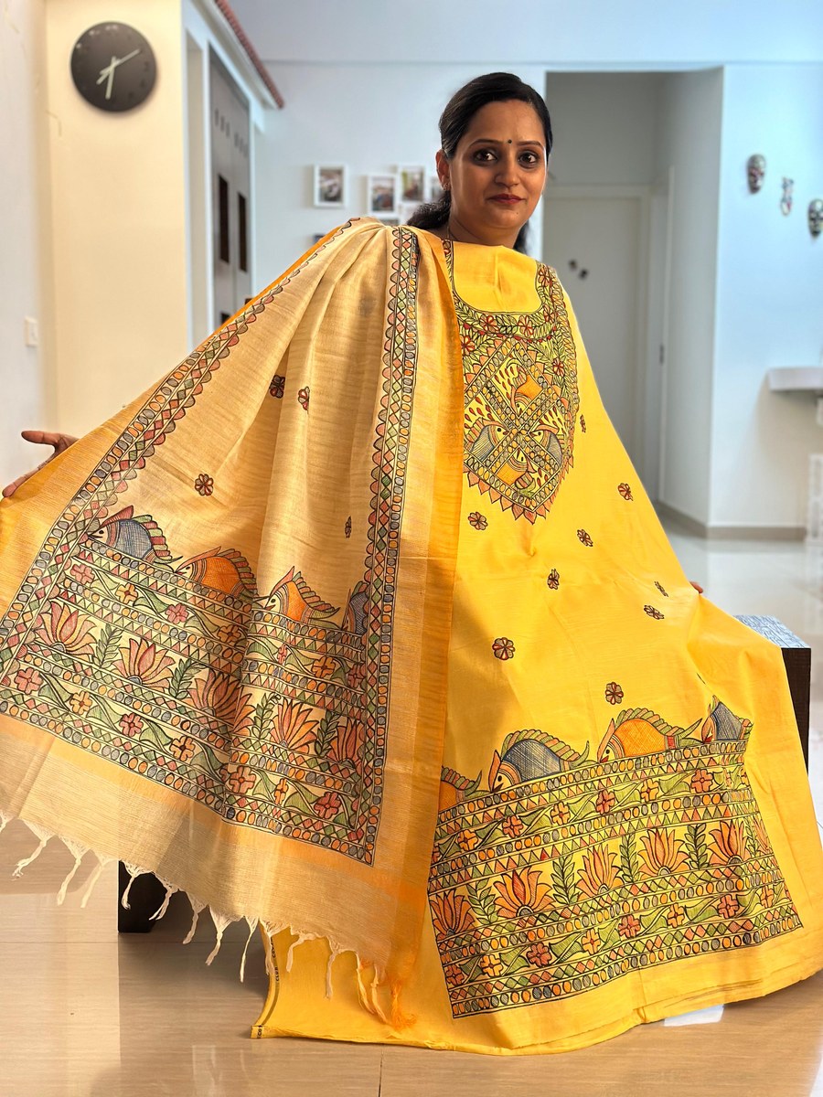 Richa Yellow Suit — Lotus Motif, alternate view