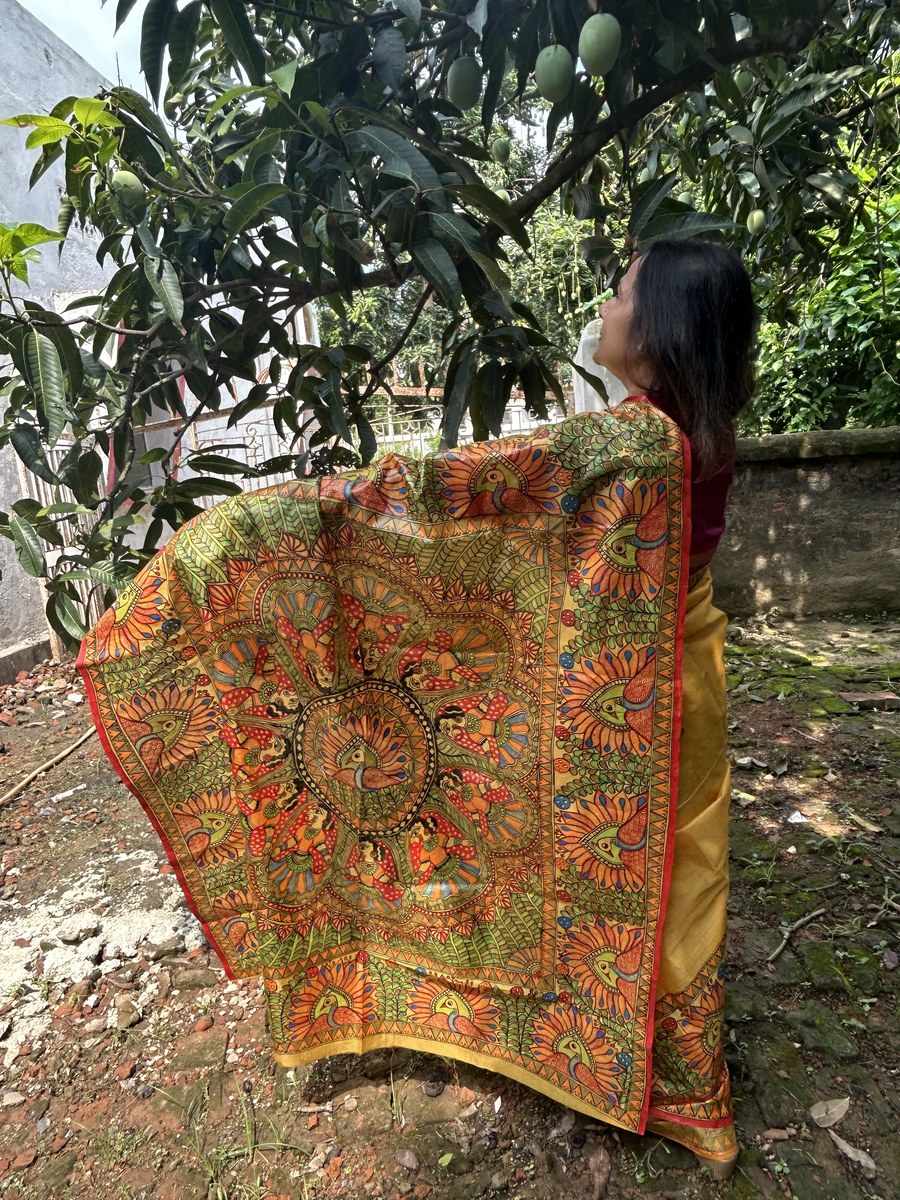 Yellow Dancing Peacock Saree